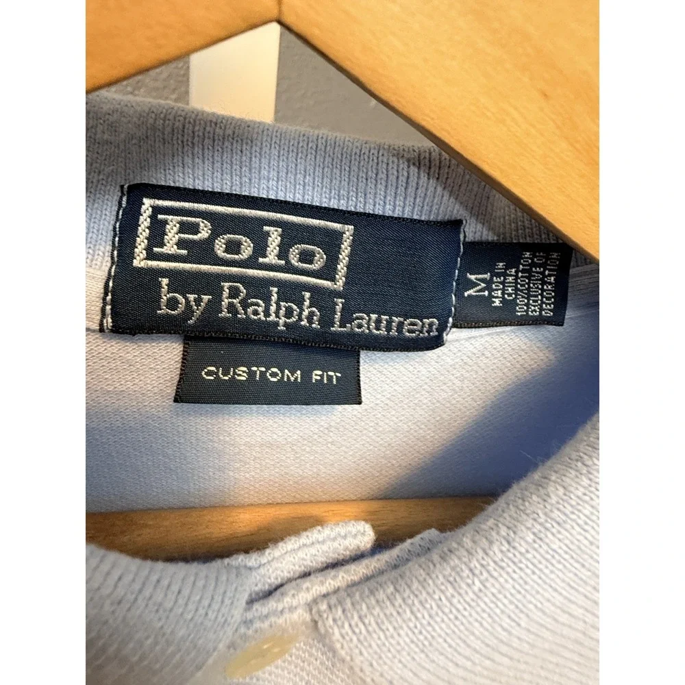 Polo Mens Shirt M Light Blue Short Sleeve Custom Fit 100% Cotton Pink Pony